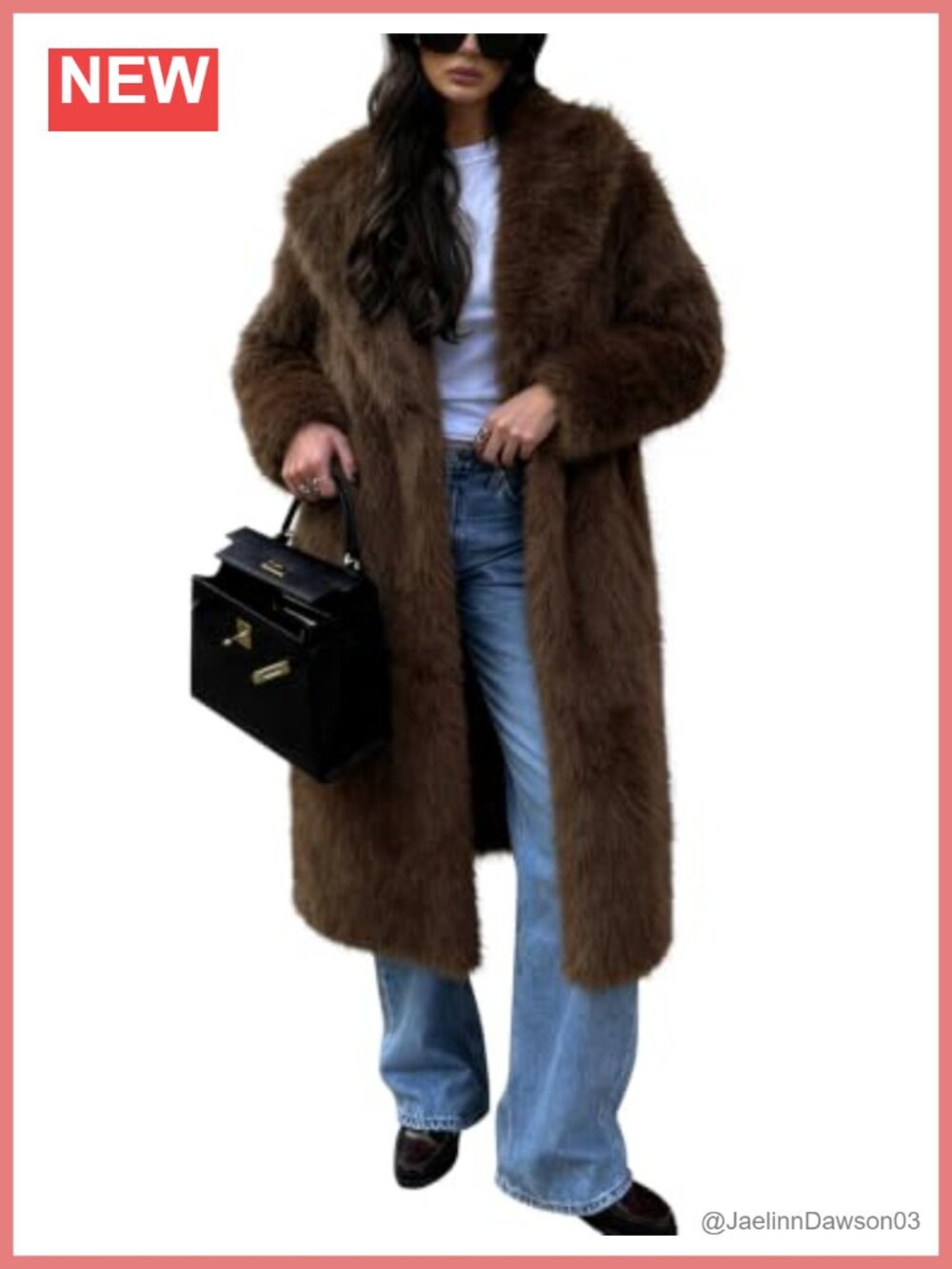 Womens Long Faux Fur Coat Lapel Collar Long Sleeve Furry Jacket